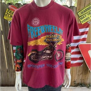 Vintage 1996 Harley Davidson T-shirt XL Free Wheeling Sportster  1200 Custom